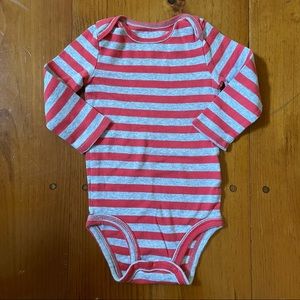 Carters 6-9 Mo Tomato Red & Gray Stripe Long Sleeve Onesie Unisex Gender Neutral